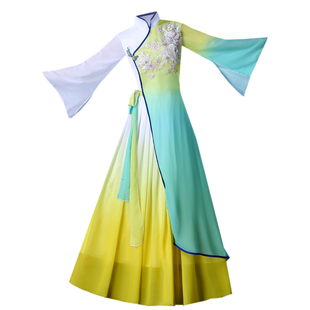 古典舞演出服女飘逸中国风现代长裙民族舞蹈落花伴舞伞扇子舞服装