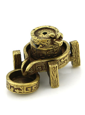 复古纯黄铜老鼠推磨禅意茶宠小摆件时来运转左右逢源倒流香托香插