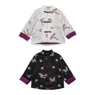 幼悠女童正肩唐装对襟马褂春秋梦蝶芳华浮雕刺绣新中式国风外套潮
