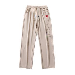 查尔斯桃心 垂感裤子男秋冬季宽松直筒2025新款加绒钢印休闲长裤