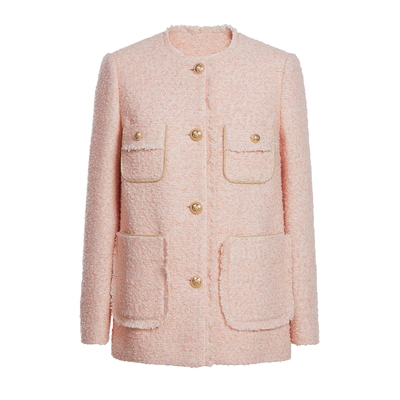 【FIVE PLUS 奥莱】小香风外套女上衣温柔千金风圆领中长款女冬装