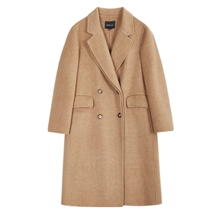 NEELLY纳俪商场同款拉绒双面呢大衣女冬驼色中长款西装领毛呢外套