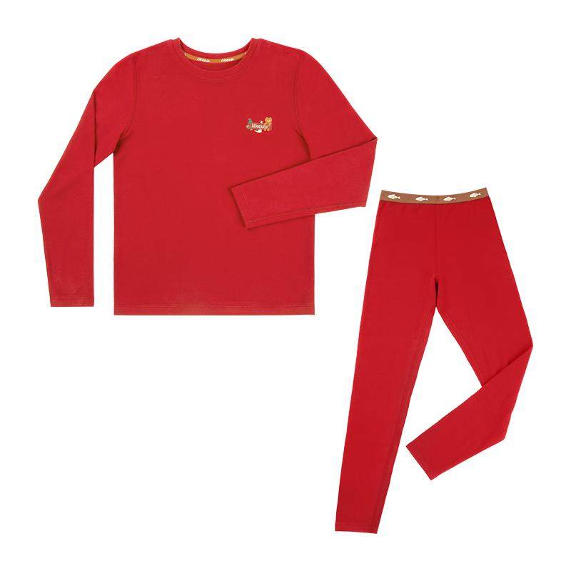 likeuu儿童保暖内衣套装本命年红色秋衣秋裤男女大童新年马年礼盒