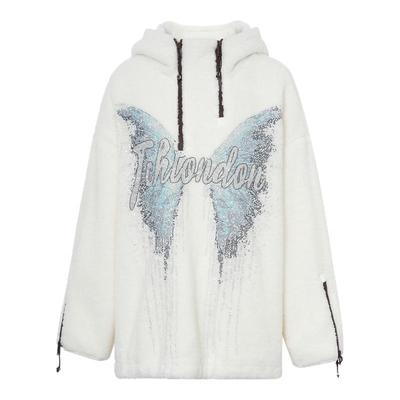 TCH25秋冬新款烫钻宽松时尚半拉链连帽宽松卫衣外套女T75D12E1003