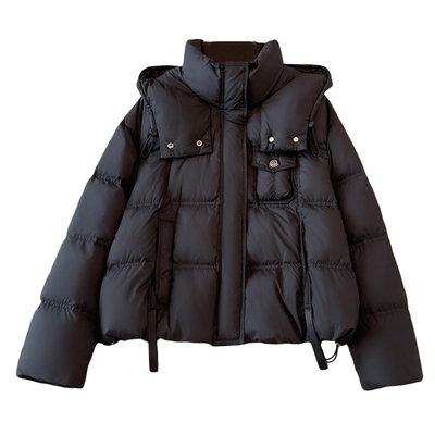 绿色连帽90白鸭绒加厚羽绒服外套