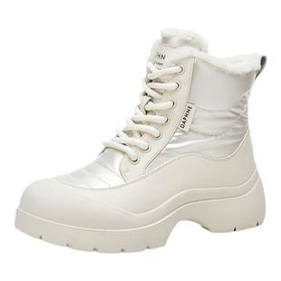 达芙妮白色雪地靴女2025新款冬季加绒女鞋厚底高帮鞋子加厚马丁靴