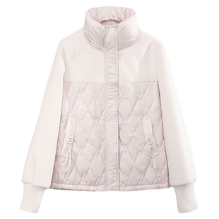 科尚米色立领棉袄女2025年冬季新款呢子拼接外套宽松显瘦加厚棉服