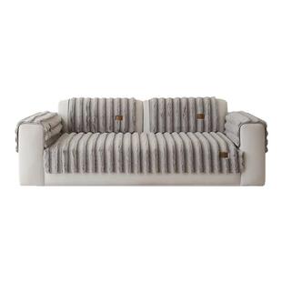 兔毛绒沙发垫2026水波纹毛绒沙发盖毯冬季加厚坐垫防滑沙发套罩巾