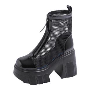 香港厚底短靴女款2024夏季新款小个子超高跟11CM镂空透气马丁靴女