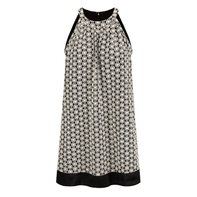 挂脖无袖遮副乳A摆拼接连衣裙