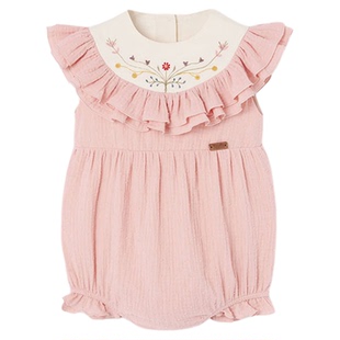 7Z 西班牙popelin SS25春夏儿童女宝短袖包屁衣连体衣