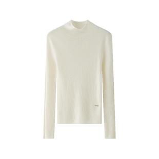 羊织道树莓 100%绵羊毛半高领针织衫女冬季修身内搭上衣打底毛衣