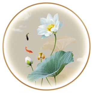 荷花卧室酒店装饰画餐厅走廊莲花壁灯新中式圆形客厅玄关带灯挂画