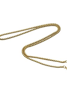 男士钛钢方珍珠链条项链镀18k金色配链无吊坠毛衣链简约锁骨链女