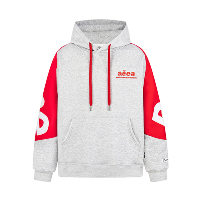 美式字母刺绣拼接连帽加绒卫衣