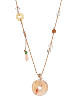 珞石天然石龙纹玉髓平安扣项链女