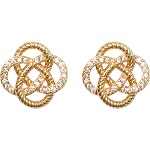 方糖家 轻奢金色镶钻镂空同心结气质耳钉2026新款高级感秋冬耳环