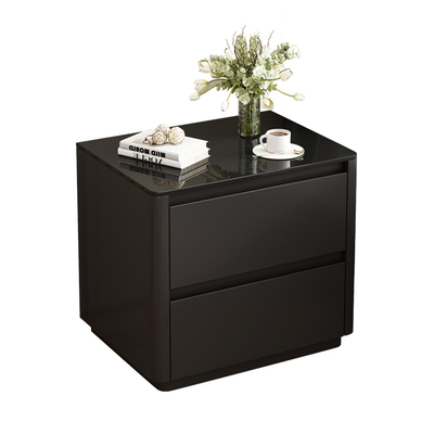 全实木黑色烤漆意式岩板床头柜