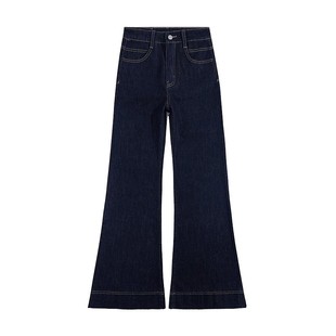 深蓝色不贴腿微喇牛仔裤女弹力冬季加绒胖mm大码显瘦喇叭马蹄裤子