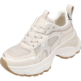 Hongkee/红科鞋子女2024新款网面休闲老爹鞋厚底时尚女鞋HB24X103