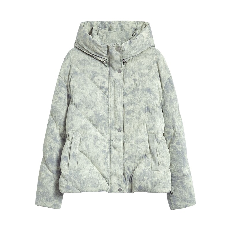 Desigual仿牛仔斑驳印花连帽羽绒服