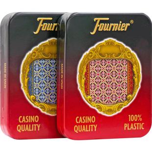 西班牙福尼尔塑料扑克牌PVC磨砂防水防折可水洗德州桥牌铁盒210A