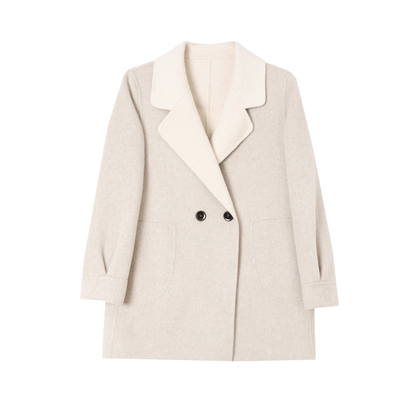 黑色小西装中长款双面呢羊绒大衣