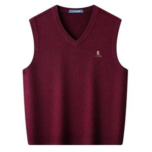 [100%绵羊毛]梦特娇25冬季纯羊毛背心男V领马甲毛衣坎肩保暖加厚J
