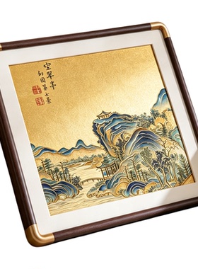 实木新中式仿铜角画框定制挂墙