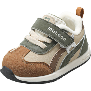 牧童男童鞋儿童运动鞋2025冬季新款轻便软底皮面女童加绒二棉鞋子