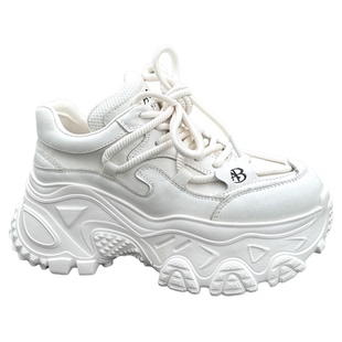 高品质头层牛皮休闲单鞋女秋冬时尚系带轻便松糕跟厚底运动老爹鞋