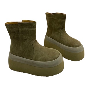 时尚松糕短靴女2025冬季新款磨砂牛皮增高厚底加绒超高跟马丁靴