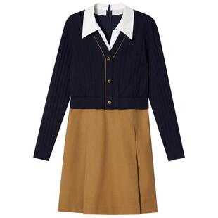 【羊毛混纺】PSALTER诗篇复古撞色拼接假两件层次感连衣裙秋