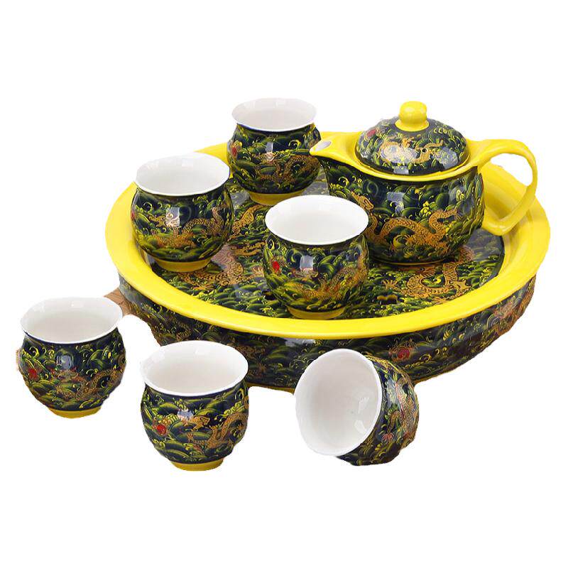 双层隔热大号一体红龙茶具套装