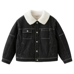 戴维贝拉男童牛仔外套2026冬装新款儿童加绒上衣男孩外衣童装衣服