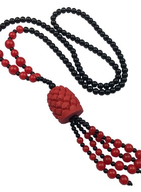 百搭毛衣链朱砂民族风装饰项链