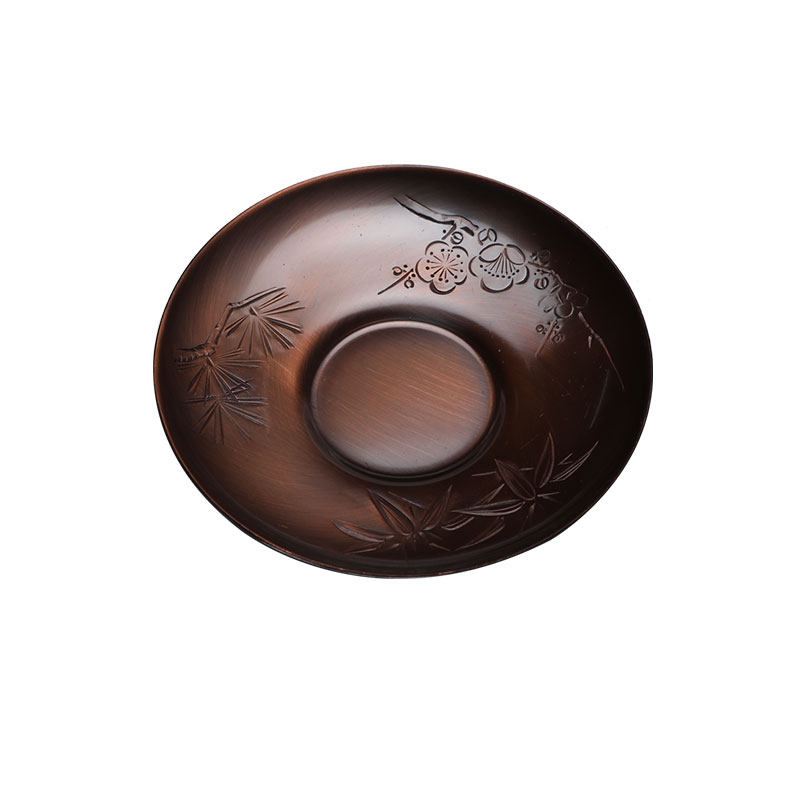 黄铜茶碟茶托中古锤纹刻花杯垫