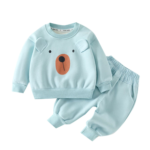 婴幼儿分体套装春秋冬季薄绒保暖外出服超萌洋气可爱一岁宝宝衣服