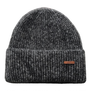 质感针织帽韩版小皮标字母羊毛混纺毛线帽女秋冬季大头围帽子冷帽