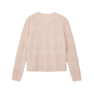 PRE PREWORKS艺术感镂空肌理感100%羊毛圆领休闲套头衫