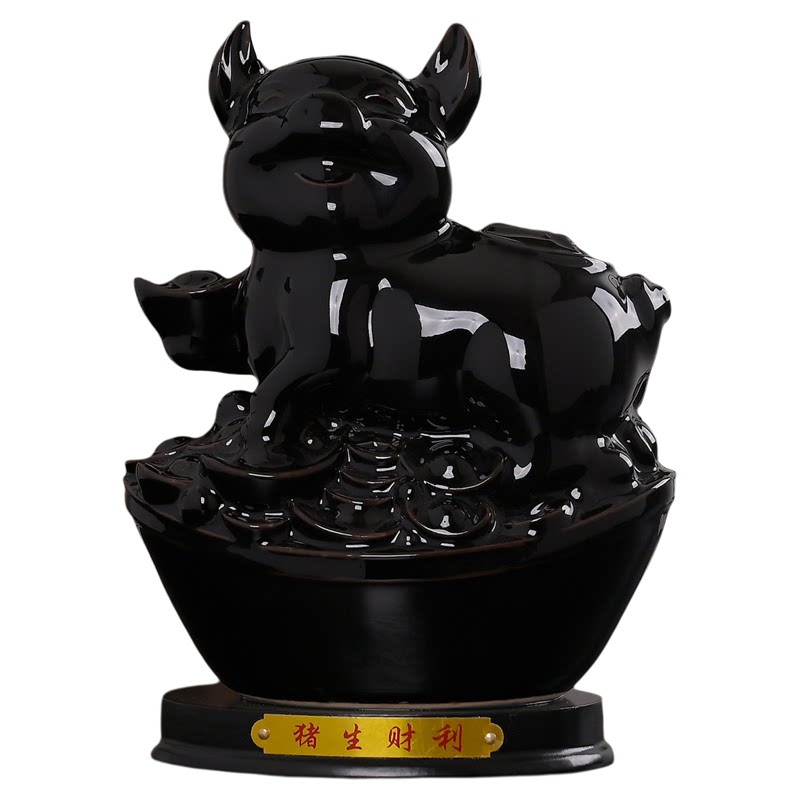 黑色陶瓷小猪摆件吉祥物化解补角