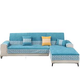 雪尼尔沙发垫四季通用固定防滑防猫抓简约现代三座一贵妃皮沙发套