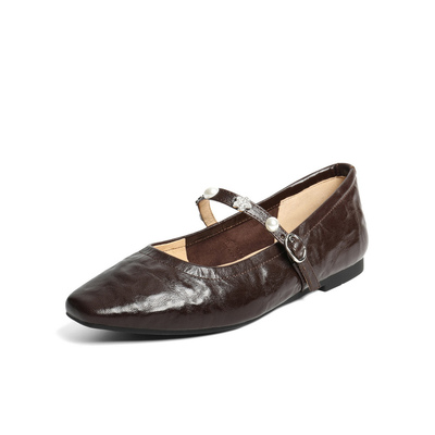 百丽女鞋圆舞曲羊皮玛丽珍鞋女秋季新款复古软底浅口单鞋D9V1DCQ5