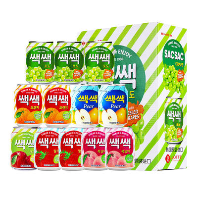 LOTTE韩国进口乐天葡萄汁草莓芒果汁妙之吻碳酸饮料果粒整箱12罐