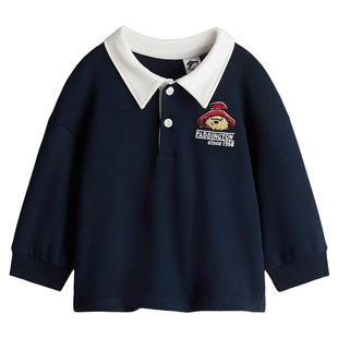 【帕丁顿熊】HM童装男婴T恤春季刺绣设计橄榄球衫翻领长袖1309337