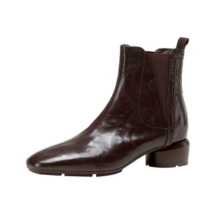 MILLIE'S/妙丽女鞋2026新款真皮切尔西靴配裙子靴子粗跟舒适短靴