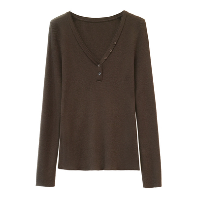 木子理想胖mm大码V领坑条针织衫