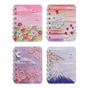 小号A7线圈本可爱超萌迷你便携记事本随身口袋小本子油画风精致线圈笔记本口袋型便签计划本高颜值小学生礼物