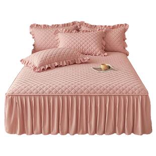 二合一夹棉床笠式床裙单件加厚床罩公主荷叶裙边1.8m三件套床围裙