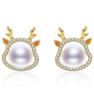 【礼物推荐】京润珍珠 小铃鹿925银淡水珍珠吊链耳钉女友节日礼A